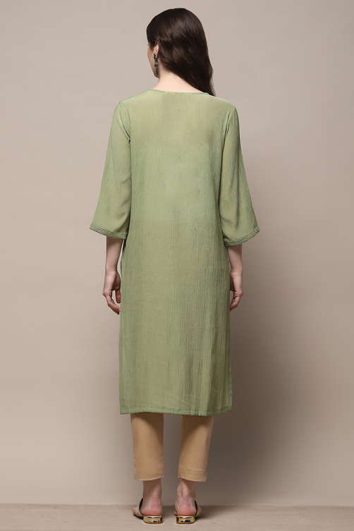 Pista Green Solid Straight Classic Kurta image number 3