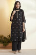 Black Yarndyed Straight Kurta Set image number 7