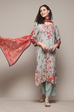 Sage Green Cotton Straight Kurta Palazzo Suit Set image number 7