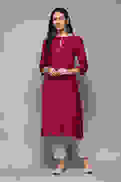 Berry Poly Viscose Straight Yarndyed Kurta image number 0