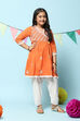 Orange Cotton Gathered Kurta Salwar 2 Piece Set