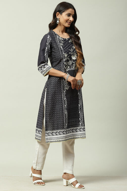 Black Cotton A Line Kurta image number 3