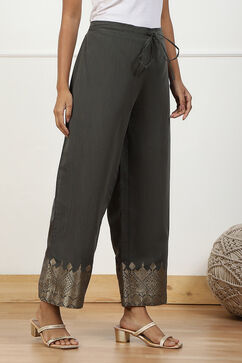 Grey Jacquard Solid Straight Palazzo Pants image number 3