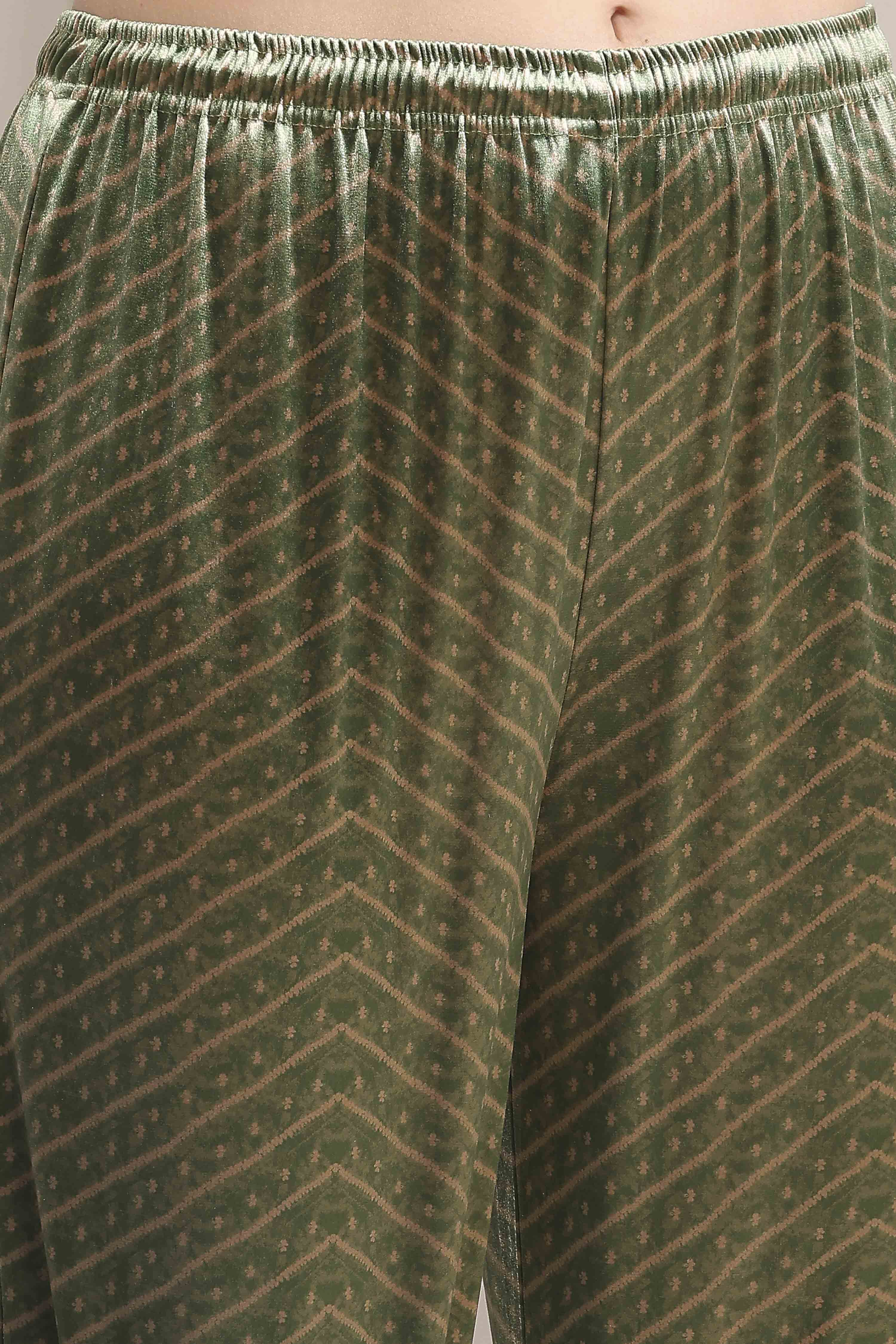 Mint Green Blended Straight Printed Kurta Pants Set image number 2