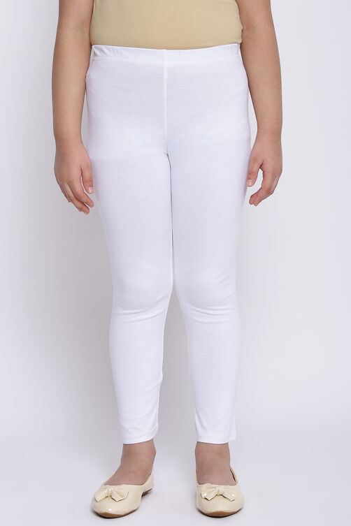 White Cotton Lycra Solid Leggings image number 3