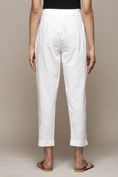 Off White Cotton Embroidered Narrow Pant image number 4