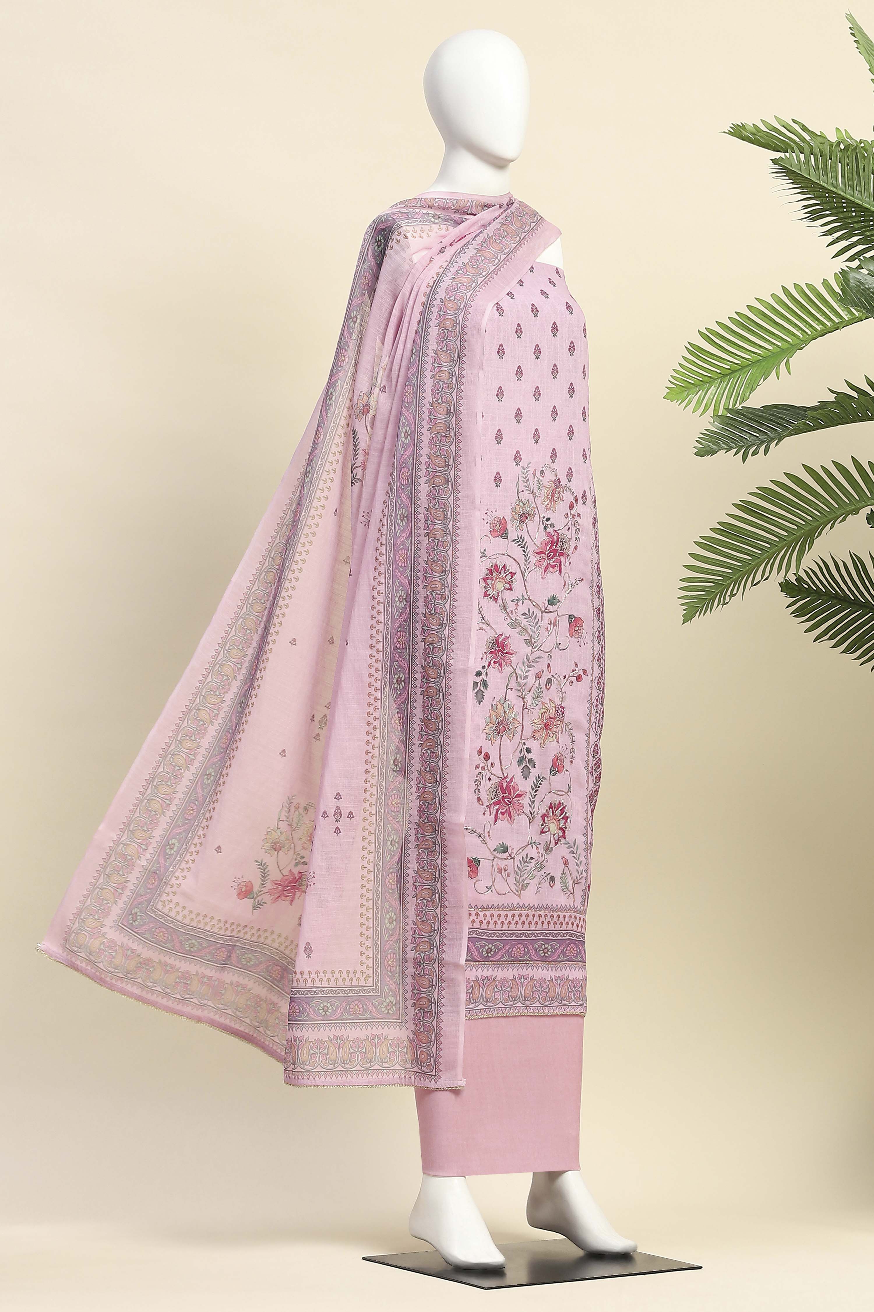 Peach Linen Unstitched Suit Set image number 4