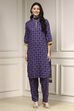 Indigo Blue Printed Straight Suit Set image number 6
