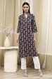 Teal Cotton Printed Straight Kurta image number 5