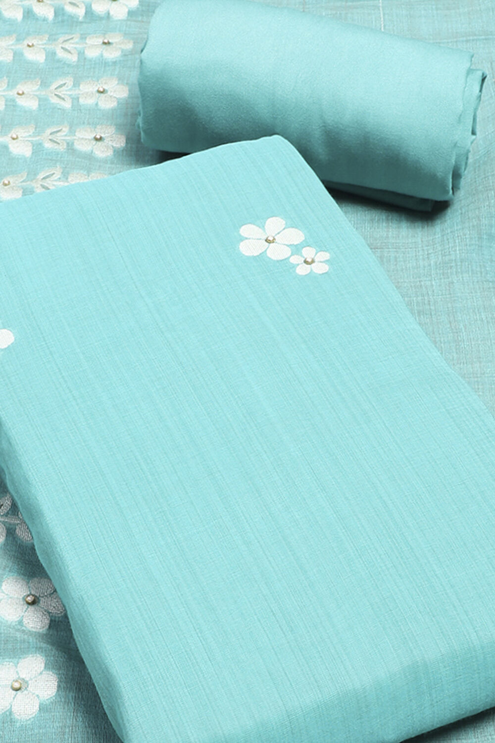 Peach Chanderi Unstitched Suit Set image number 4