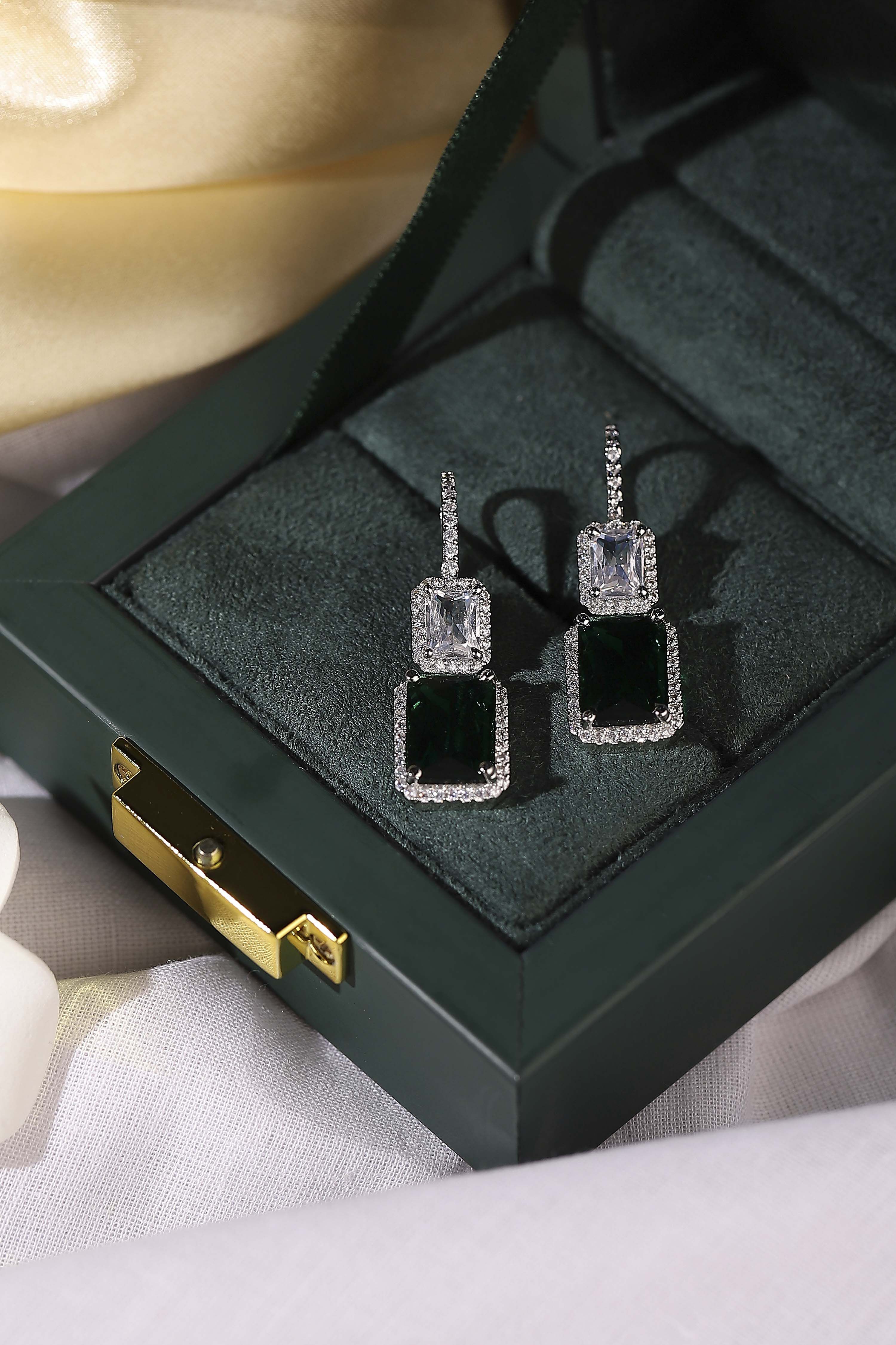 Green Silver Plated Stone Studded Drop Earrings image number 0