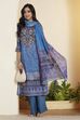 Blue Cotton Printed Straight Kurta Set