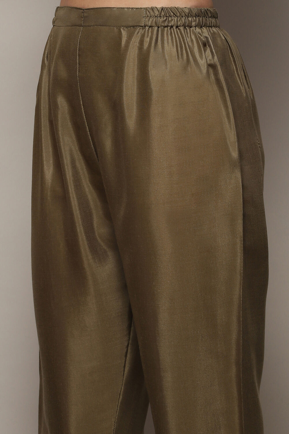 Olive Green Silk Blend Machine Embroidered Unstitched Suit Set image number 2