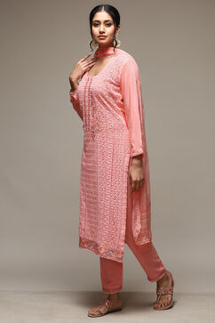 Pink Muslin Lace Unstitched Suit Set image number 5