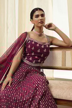 Burgundy Georgette Lehenga Set  image number 7