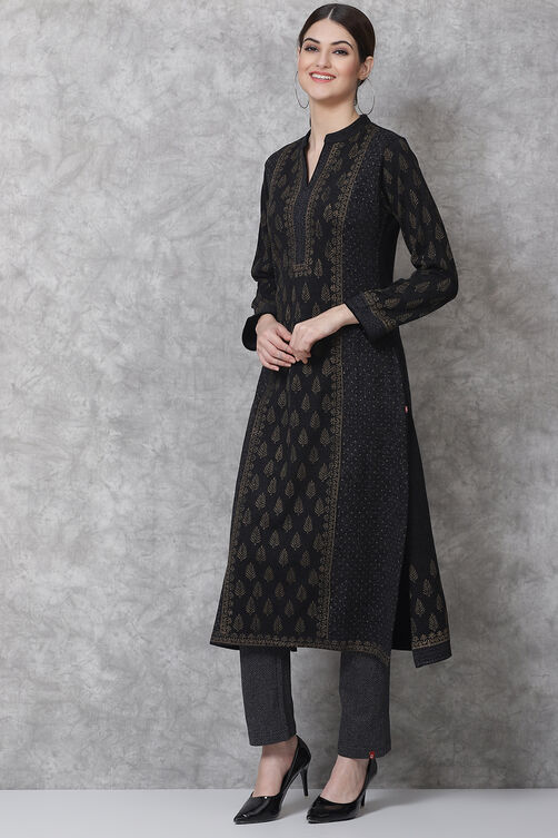 Charcoal Straight Acrylic Kurta image number 2