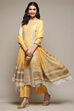 Yellow Cotton Blend Straight Yarndyed Kurta Suit Set