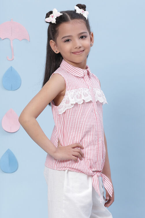 Pink Cotton Straight Yarndyed Top image number 3