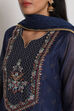 Navy Blue Double Layered Kurta Churidar Suit Set image number 1