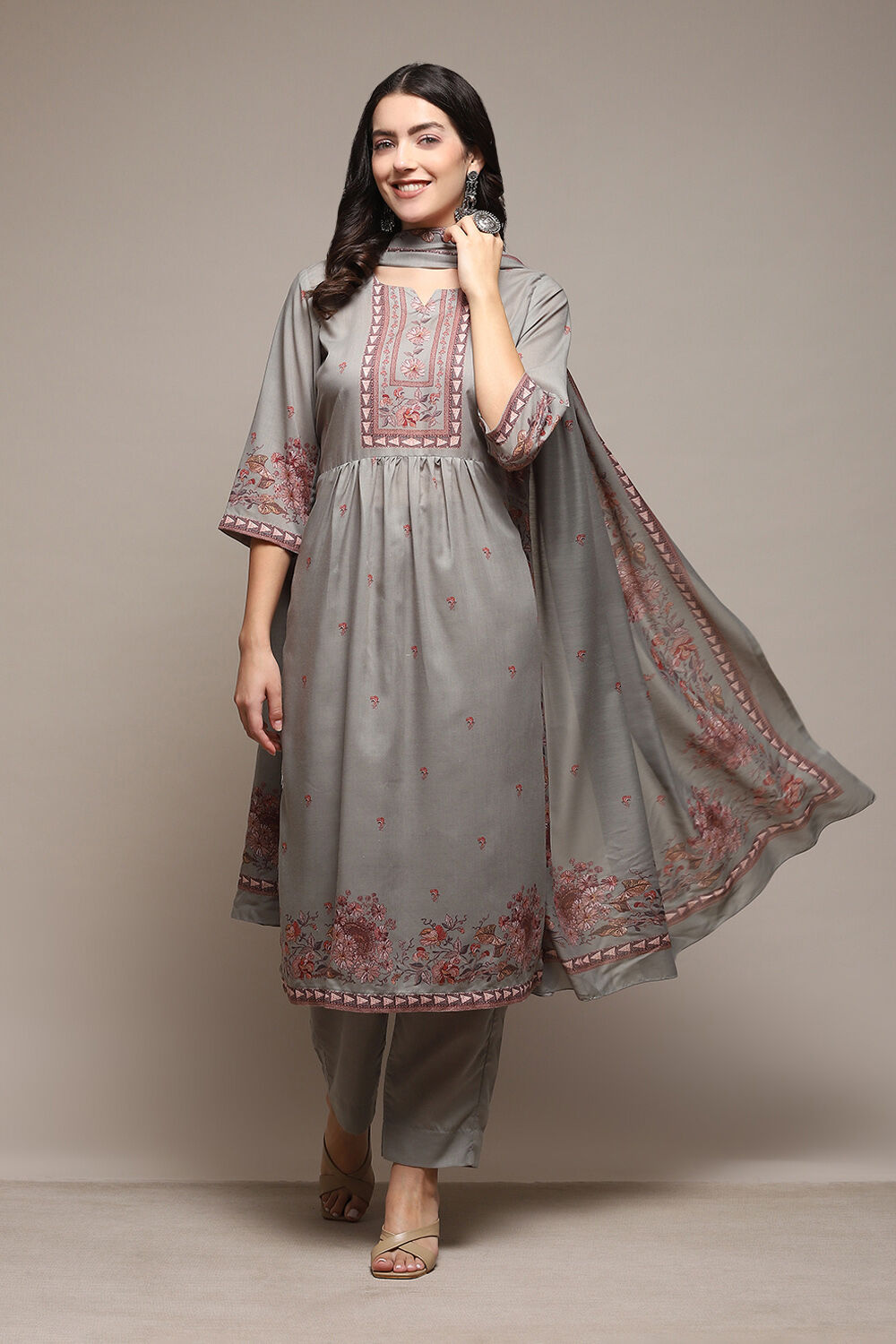 Pastel Blue Cotton Blend Unstitched Suit Set