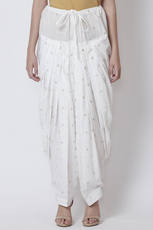 Off White Cotton Solid Salwar image number 2