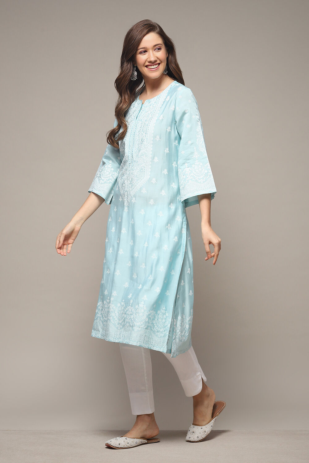 Blue Viscose Straight Printed Kurta image number 3