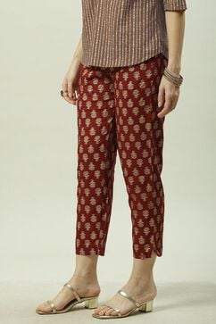 Maroon Rayon Narrow Pants image number 2