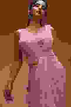 Pink Georgette Digital Printed Pre-Draped Saree image number 1