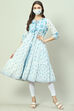 Blue Cotton Tiered Kurta image number 5