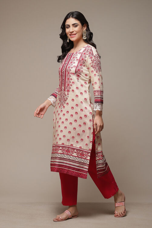 Pink LIVA Straight Printed Kurta image number 3