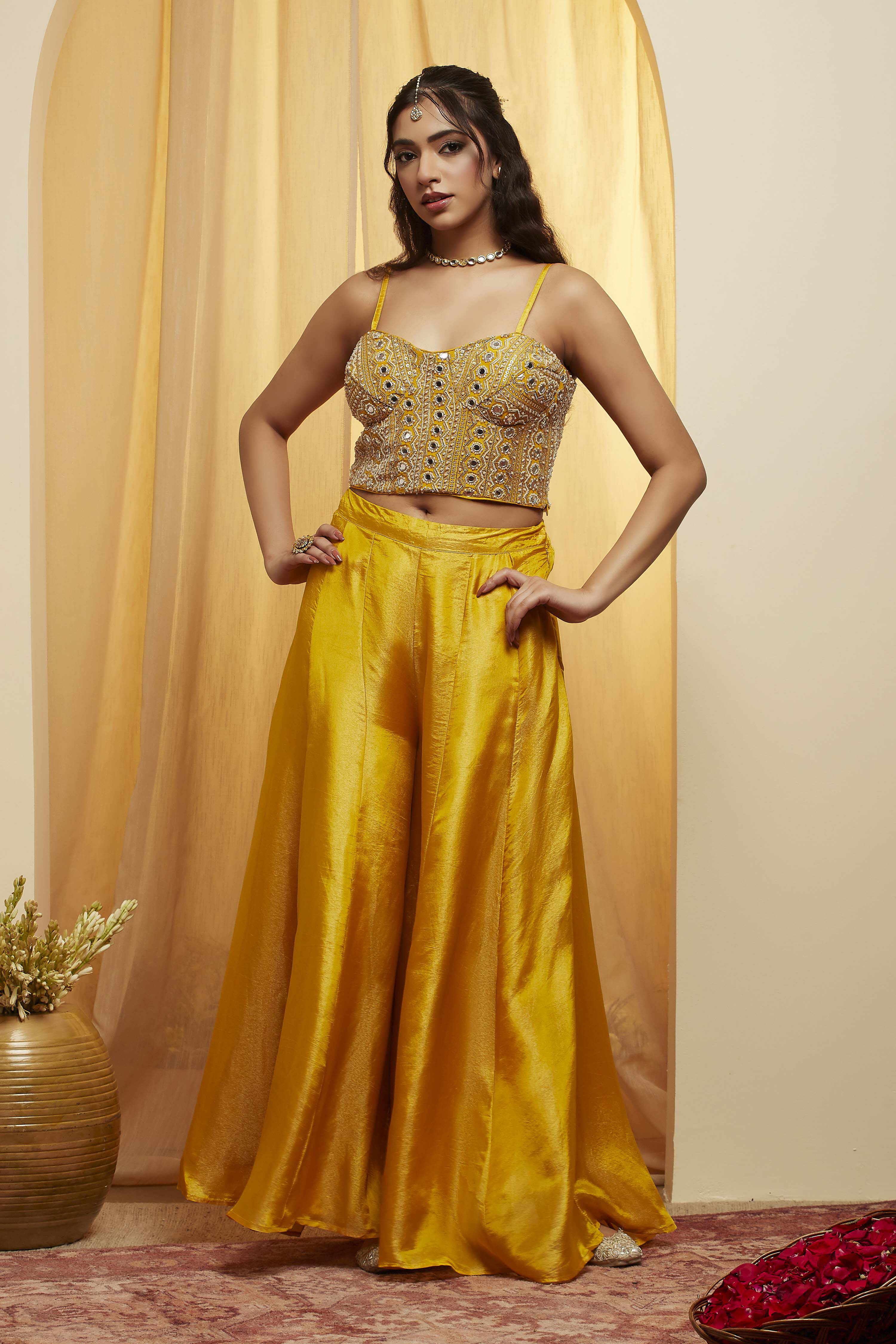 Yellow Viscose Rayon Kalidar Fusion Set image number 7
