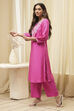 Pink Embroidered Straight Kurta Set image number 3