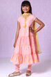 Coral Cotton Tiered Kurta Churidar Suit Set image number 3