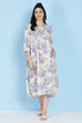 Cream Cotton Flax A-line Printed Kurta Dress