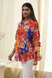 Orange Cotton Floral High-Low Shirt image number 2