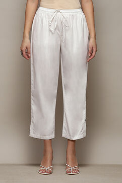 Off White Cotton Solid Pant image number 5