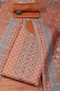 Rust Chanderi Blend Woven Unstitched Suit Set image number 0
