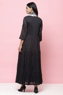 Black Flared Cotton Fusion Wear Dress image number 6