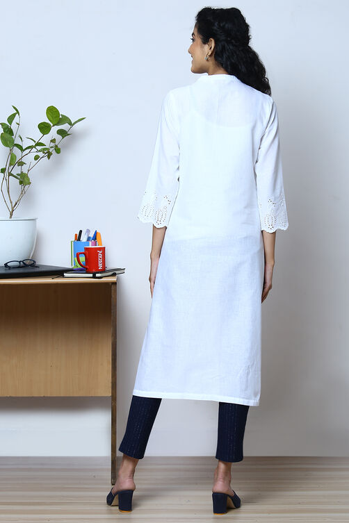 Peach Cotton Flax Kurta image number 4