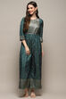 Teal Viscose Jackquard Straight Printed Jumpsuit image number 5