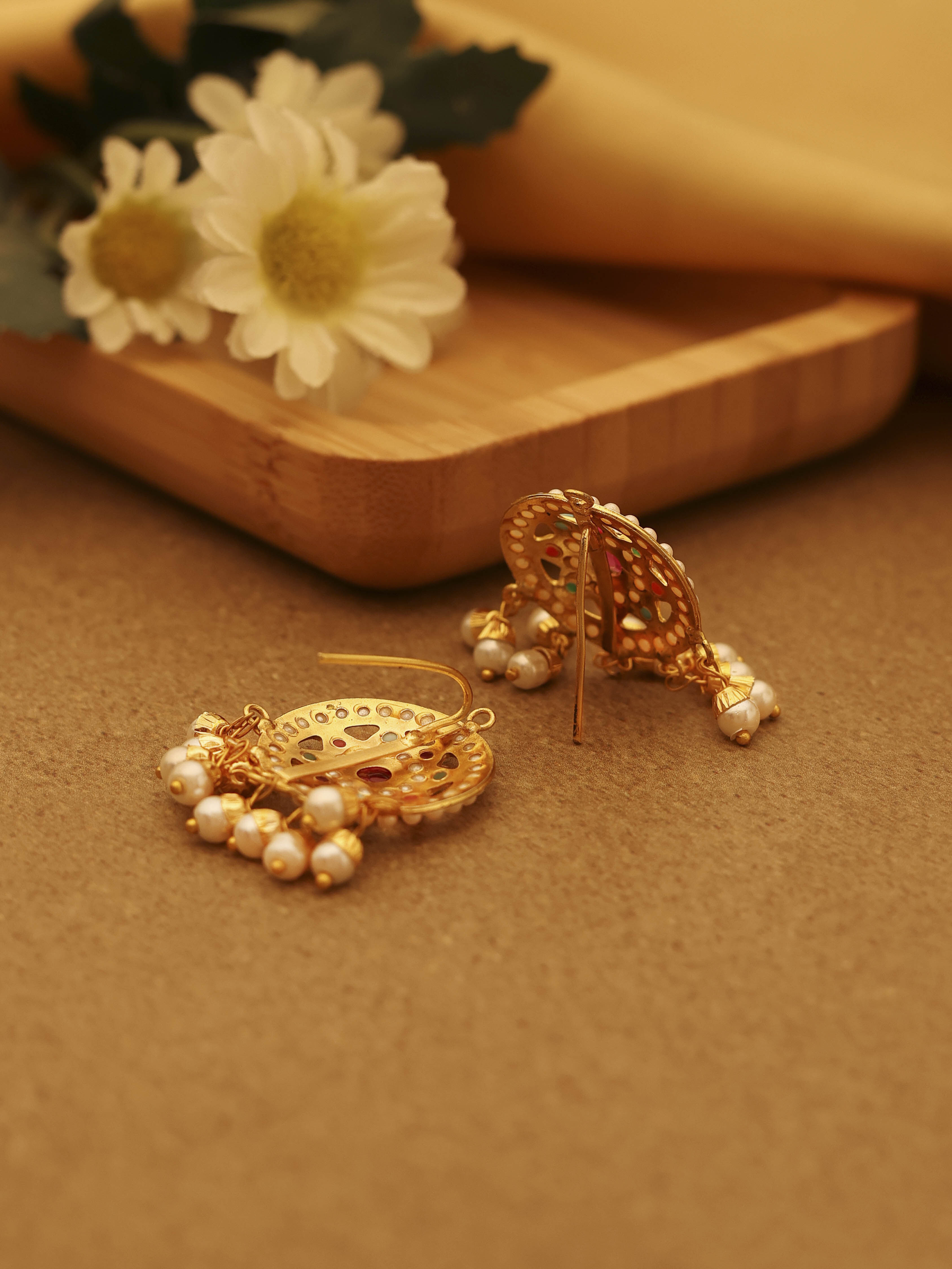 Multicolour Gold Plated Brass Drop & Dangler Earrings image number 2