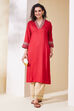 Red Viscose Rayon Straight Kurta