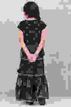 Black Art Silk Printed Short Top Lehenga Set image number 4