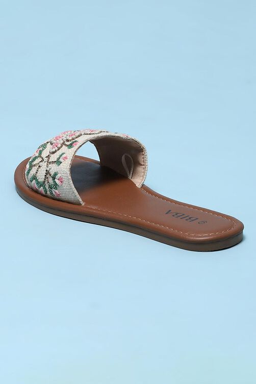 Off White Embroidered Sandals image number 4