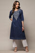 Indigo Cotton Straight Kurta image number 5