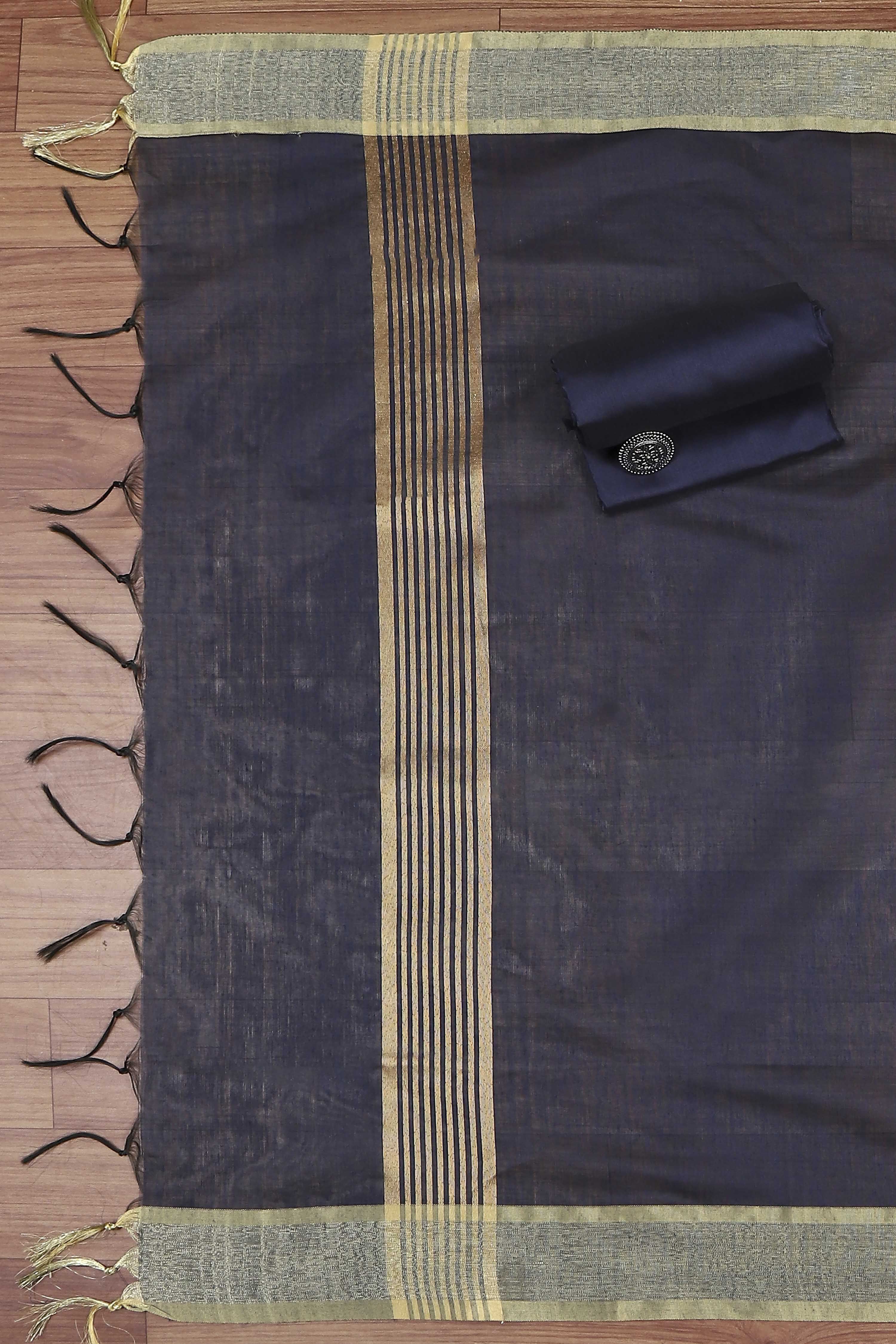 Blue Cotton Printed Embroidered Unstitched Suit Set image number 3