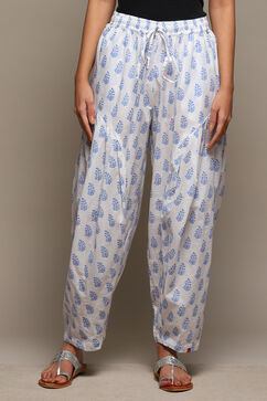 White Blue Cotton Printed Relaxed Salwar image number 5