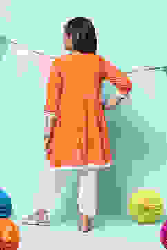 Orange Cotton Gathered Kurta Salwar 2 Piece Set image number 4