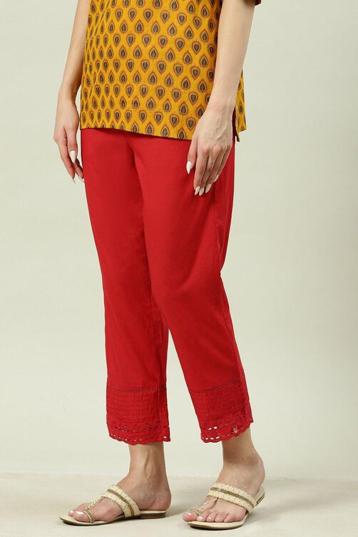 Red Cotton Solid Pant image number 0