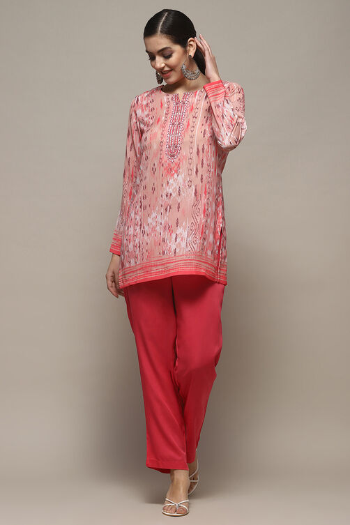 Pink Polyester Straight Kurti image number 0